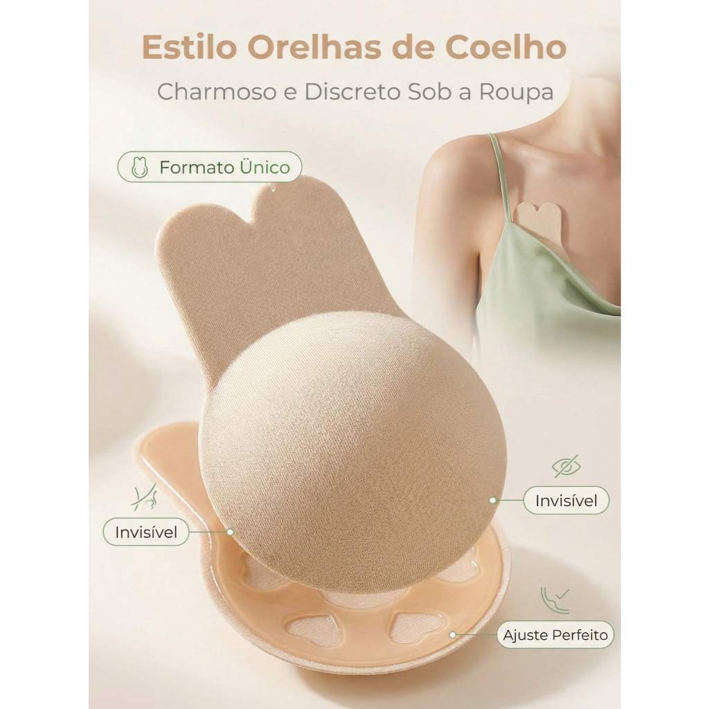 Sutiã Feminino Adesivo Silicone Invisível,Reutilizáveis Modelo Orelha de Coelho com Efeito Lifting