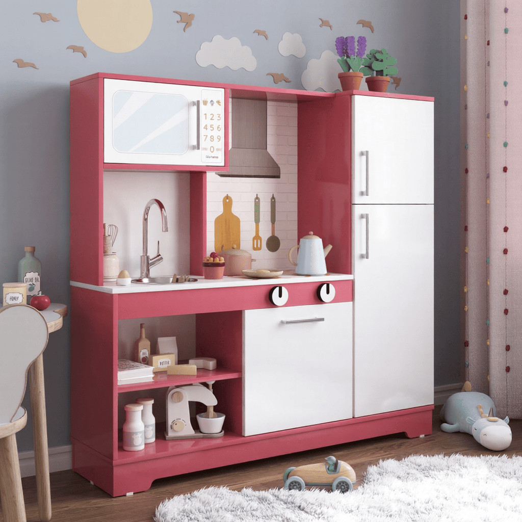Cozinha Completa Infantil em MDF de Brinquedo Fogão Pia Geladeira e Armários Grande Criança Presente