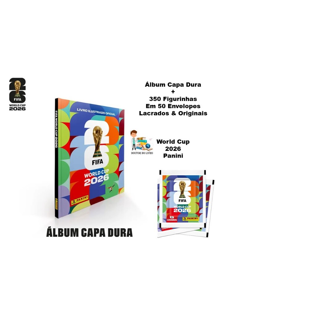ÁLBUM CAPA DURA + 350 FIGURINHAS EM 50 ENVELOPES LACRADOS COPA DO MUNDO 2026
