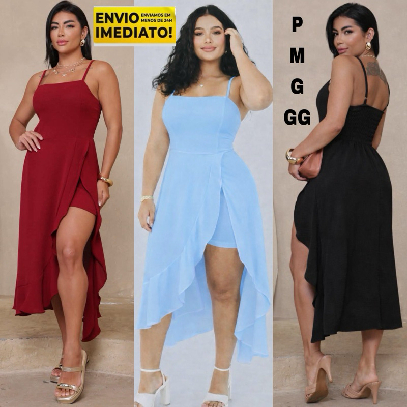 Vestido macaquinho Tendencia Com alças finas e fenda frontal Modelo confortável e elegante