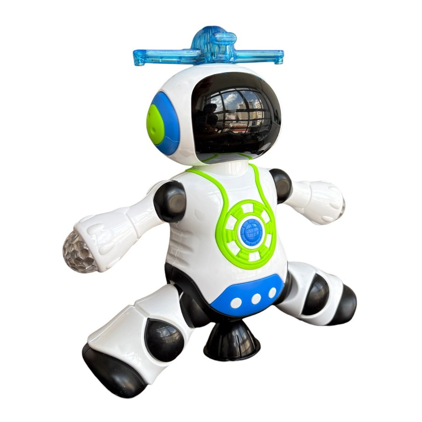 Brinquedo Robô Dançarino Gira 360 Graus Robot Som e Luz Led Música Criança