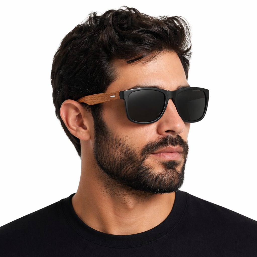 Óculos de sol de Madeira Bambu Premium Masculino Quadrado,  Proteção UV400