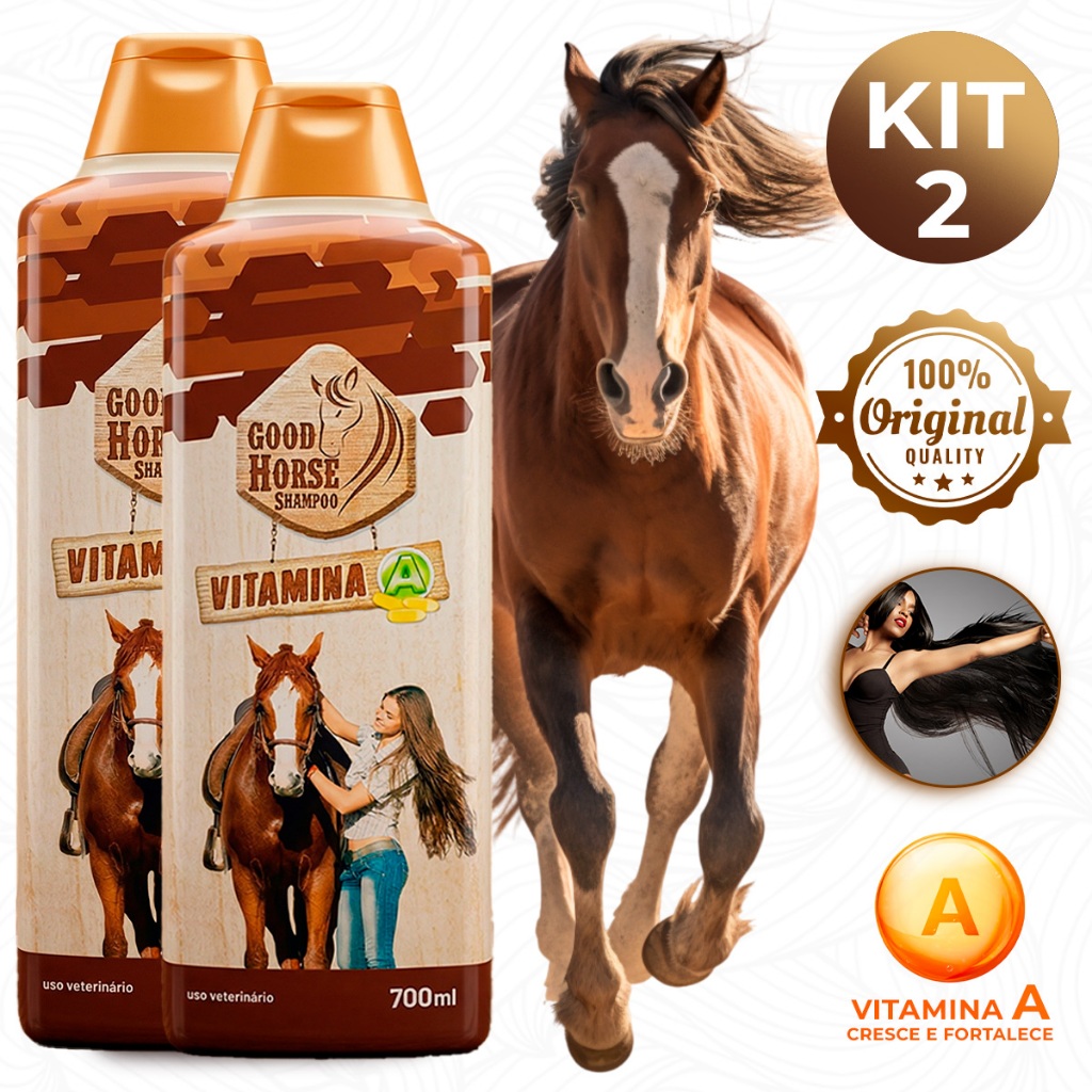 Kit 2 Shampoo Good Horse 700ml Vitamina A Crescimento Acelerado e Fortalecimento dos Fios Cavalo