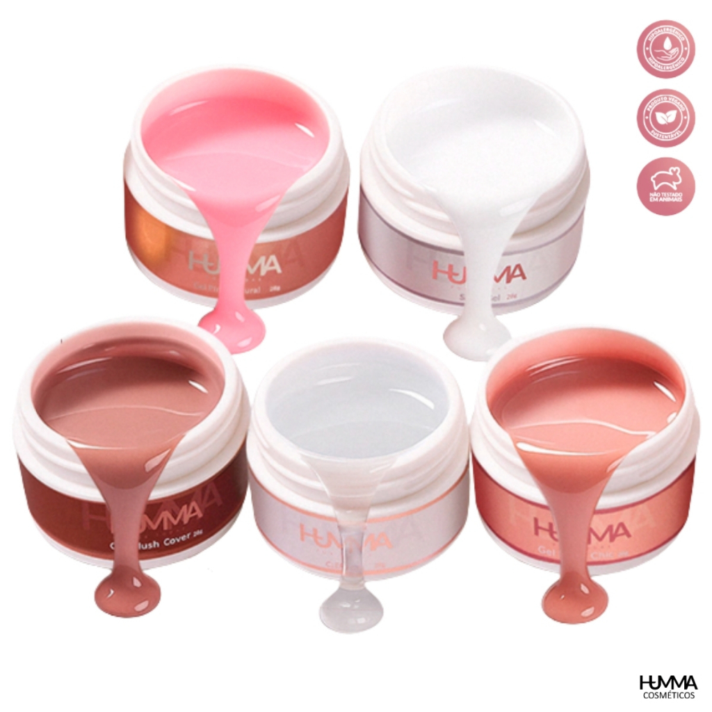 Gel Alongamento Unhas Humma Preparadores Primer Adesivador Nude Pink Top Coat Mini Encanto Refil Control 3 em 1 SEM TPO