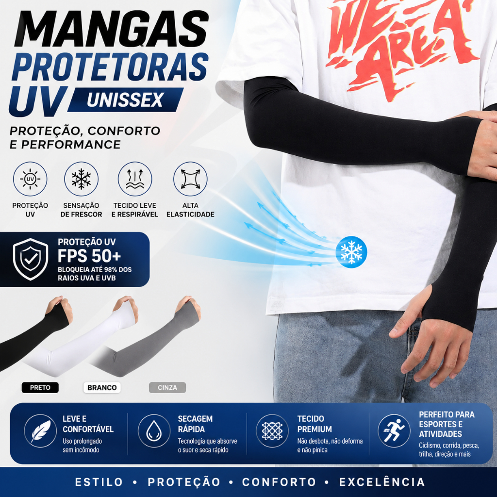 Par Manguito mangote Com Dedo Proteção solar UV50+ Corrida Fitness Academia Unissex