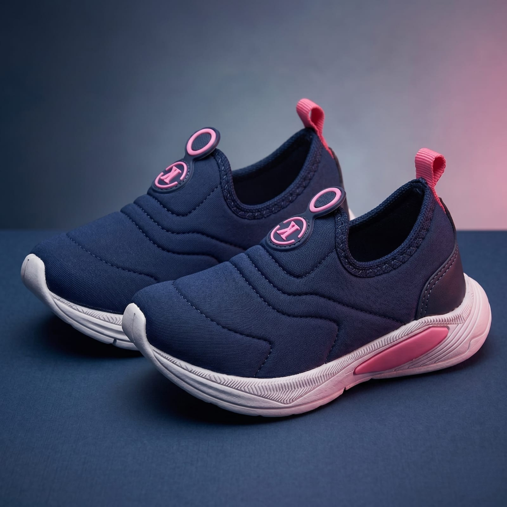 Kidstep Tenis Escolar Infantil Calce Fácil K Feminino Bordado Marinho com Pink