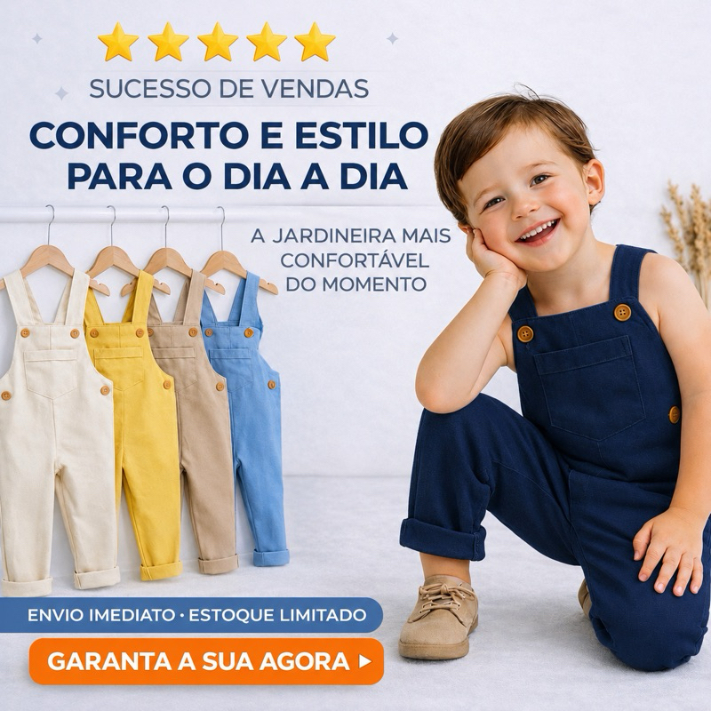 Jardineira LONGA em LINHO PREMIUM infantil menino bebê