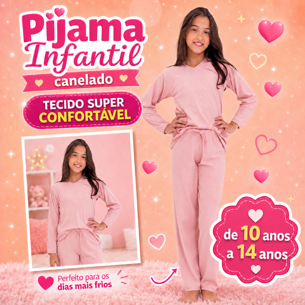 Pijama Longo Infantil Juvenil Suede Canelado Inverno Quentinho Roupa de Dormir