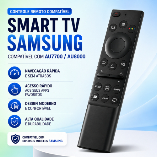 Controle Remoto Smart TV Samsung 4K AU7700 AU8000 com Botão Netflix Prime Globoplay