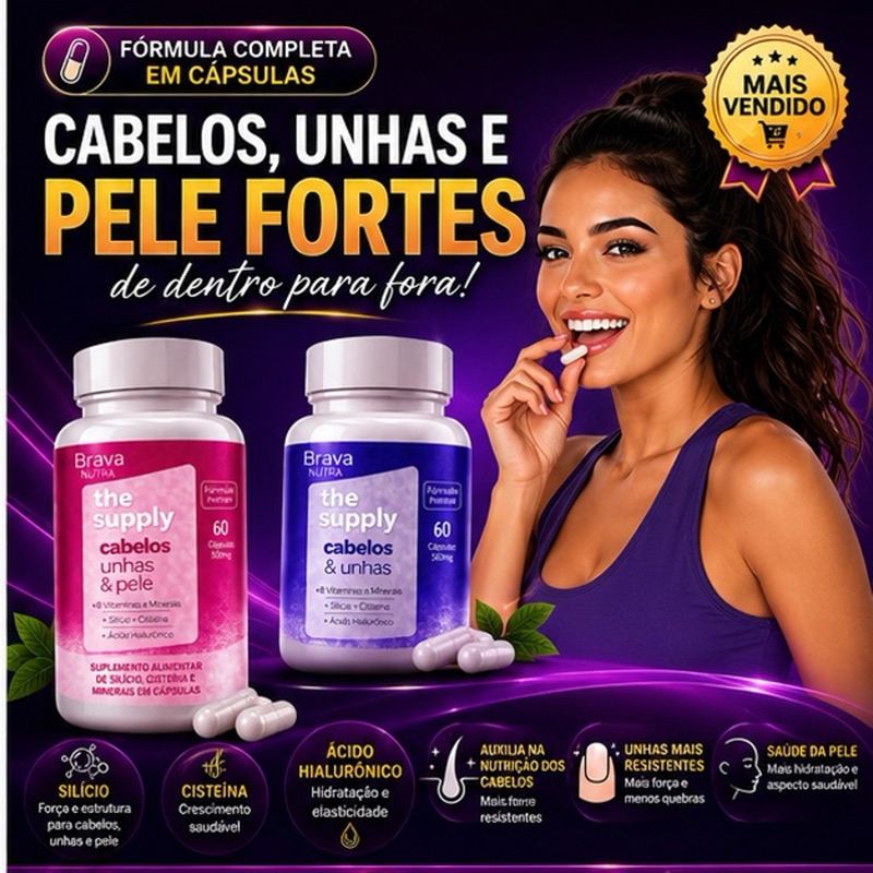 Cabelos e Unhas Vitaminas e Minerais em Cápsulas | 60 Cápsulas 500mg | Envio Imediato