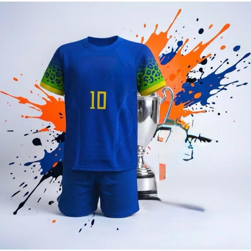 Brasil Verde e amarelo Copa do Mundo Infantil Camisa Short Torcedor 10