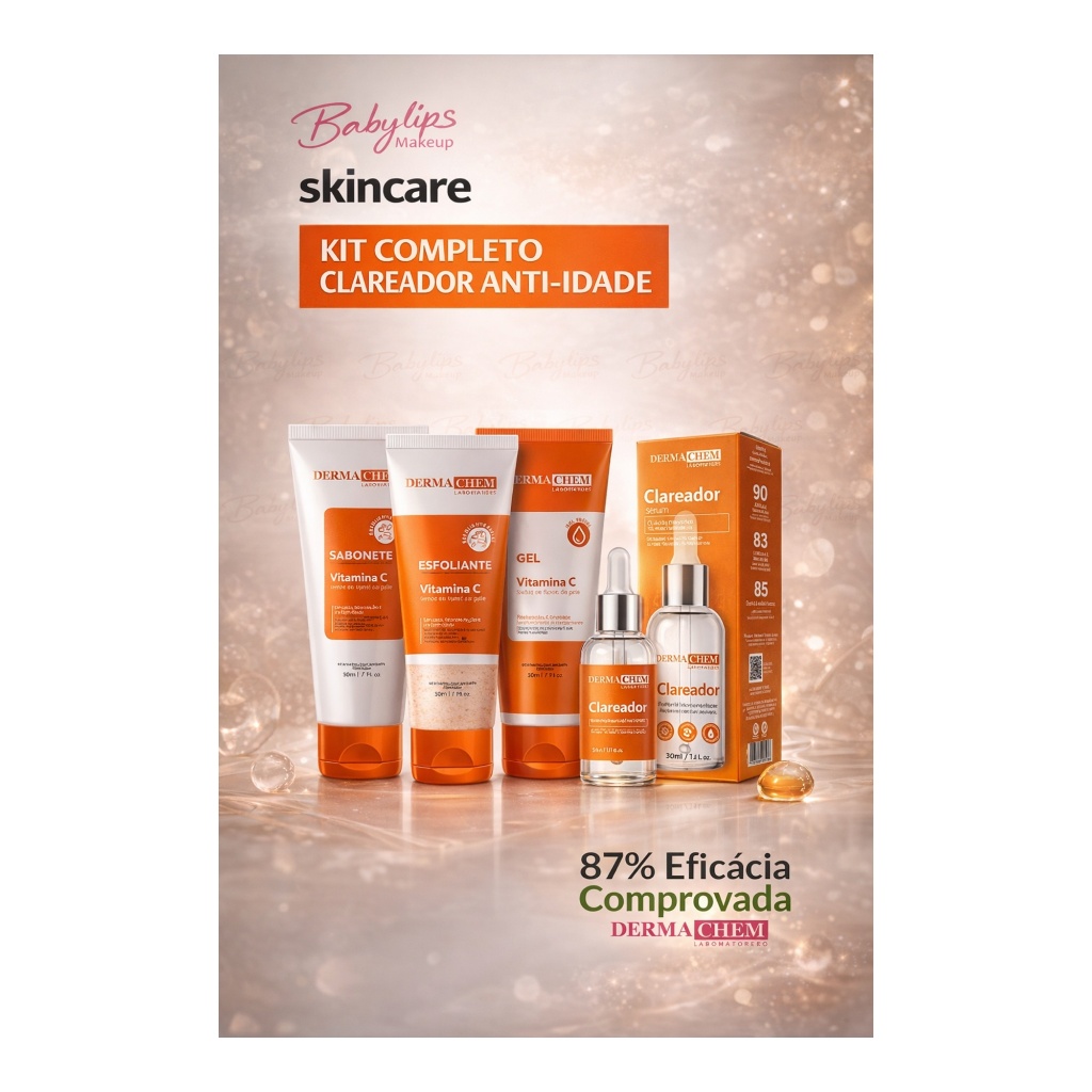 Kit Skincare Vitamina C Sabonete+Esfoliante+Gel Hidratante+Serum Clareador Dermachem