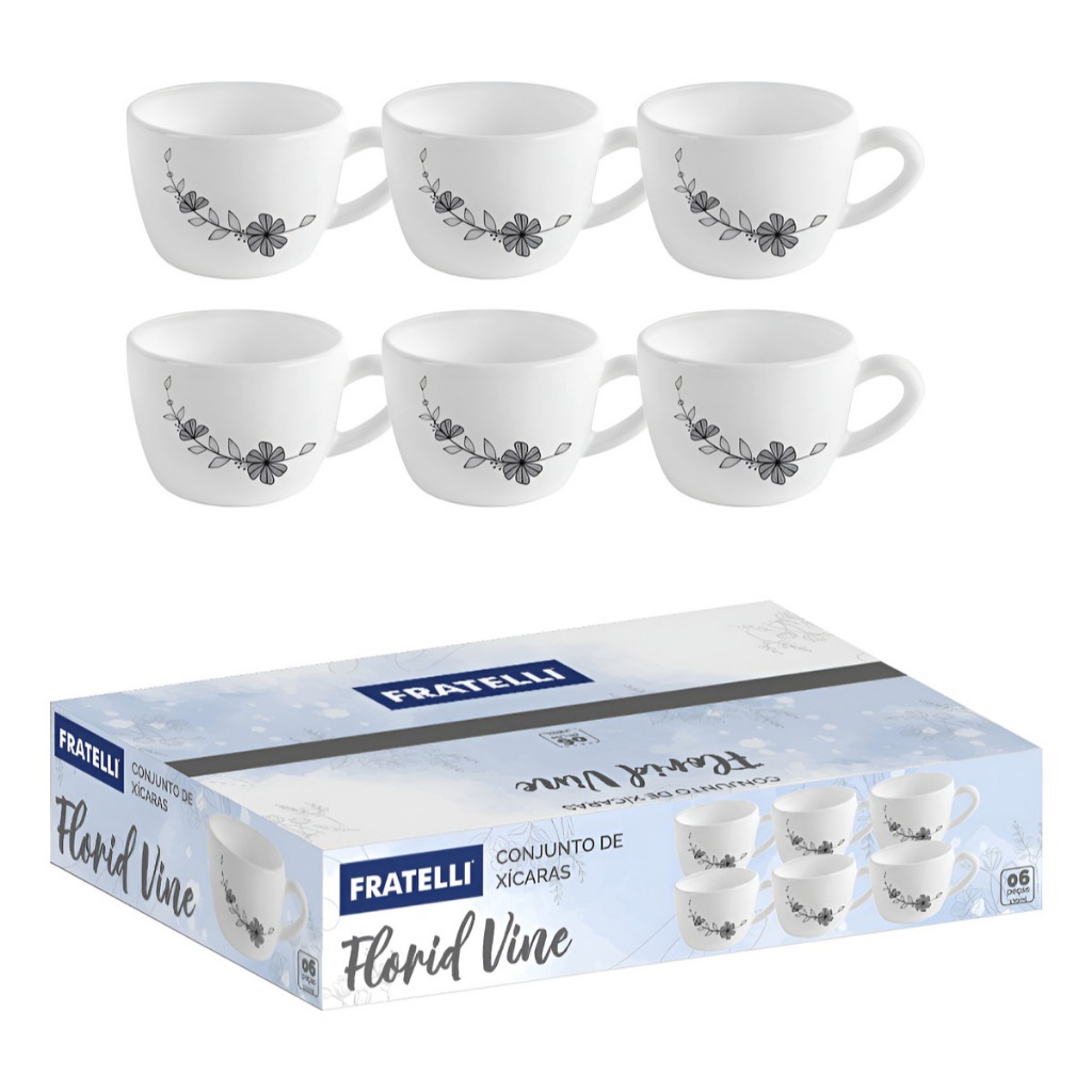 Conjunto Xicaras 130ml 06 Pcs Florid Vine Chá Café Fratelli
