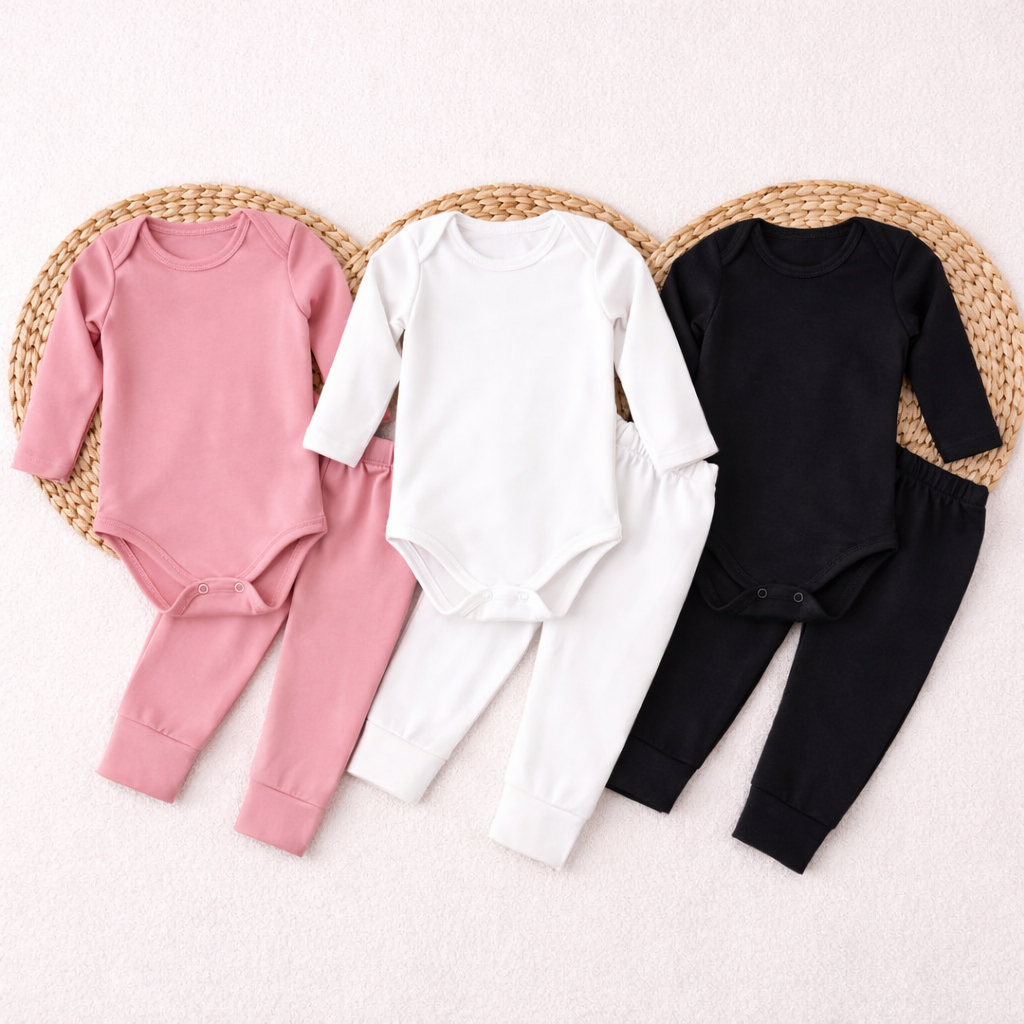 Kit 4 Peças Bebê Body Térmico Peluciado + Calça Menino Menina Frio