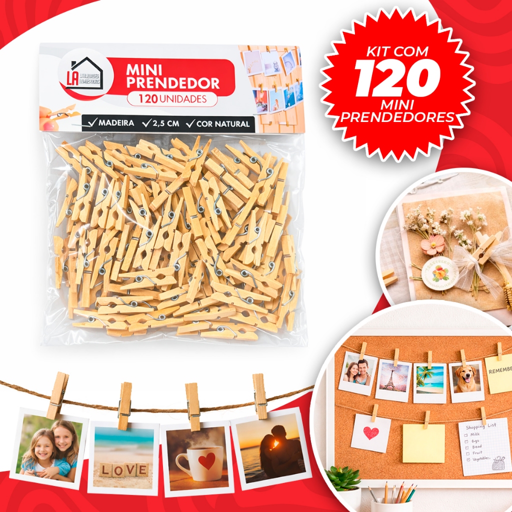Kit 120/240/360 Mini Pregador Prendedor Madeira Natural 2,5cm Fotos Artesanato Decoração Drinks