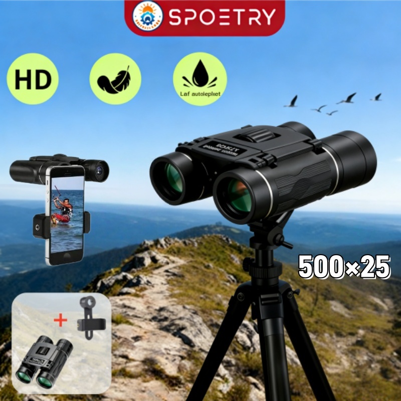 Binóculos HD Portáteis com Zoom de 5000M/10000M Dobráveis e Impermeáveis para Trilhas, Caça e Eventos Esportivos