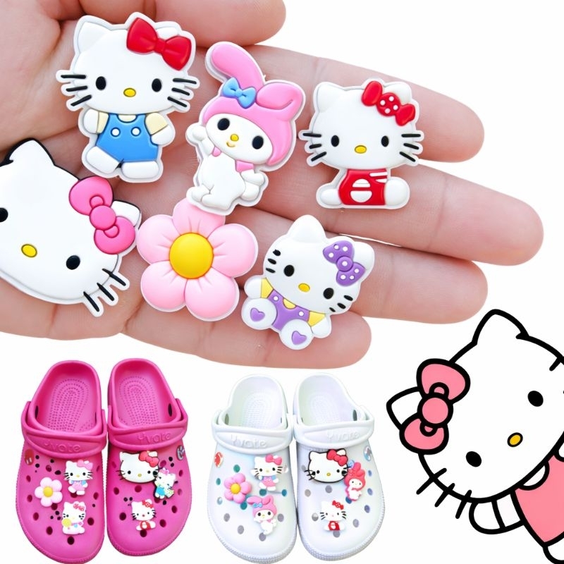 kit 4/6/10 Pins BOTONS Enfeites Hello kitty para Sandália Babuche Fácil de Encaixar