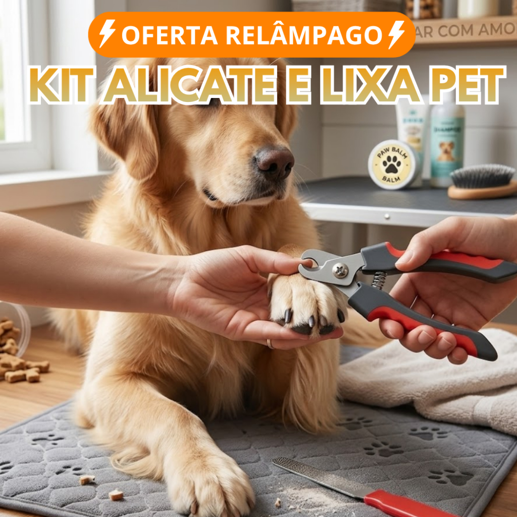 Kit Alicate e Lixa Pet Cortador De Unha Caes e Gatos Tesoura de Unha Media e Grande Seguro Para Cachorros Higiene