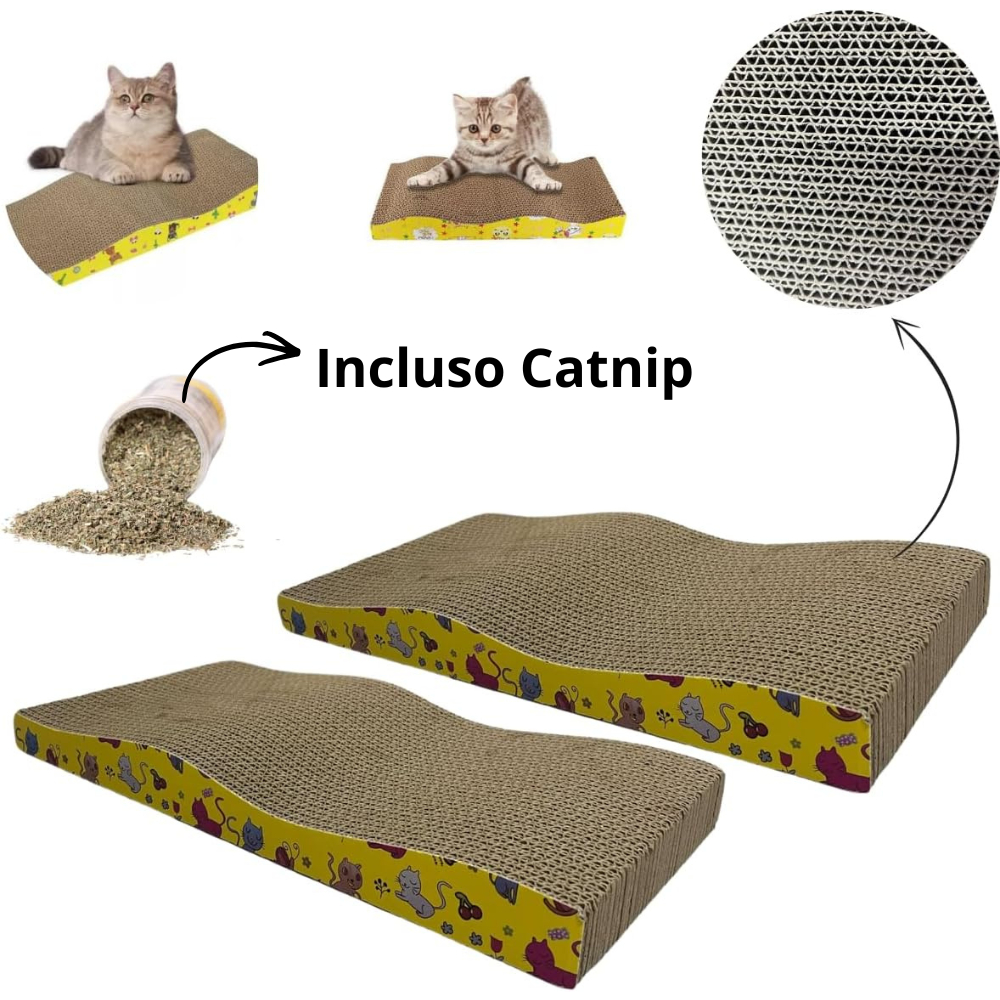 Kit 2 Arranhador Gato Papelão Onda Resistente Brinquedo Anti-Stress Interativo Com 2 Lados + Catnip