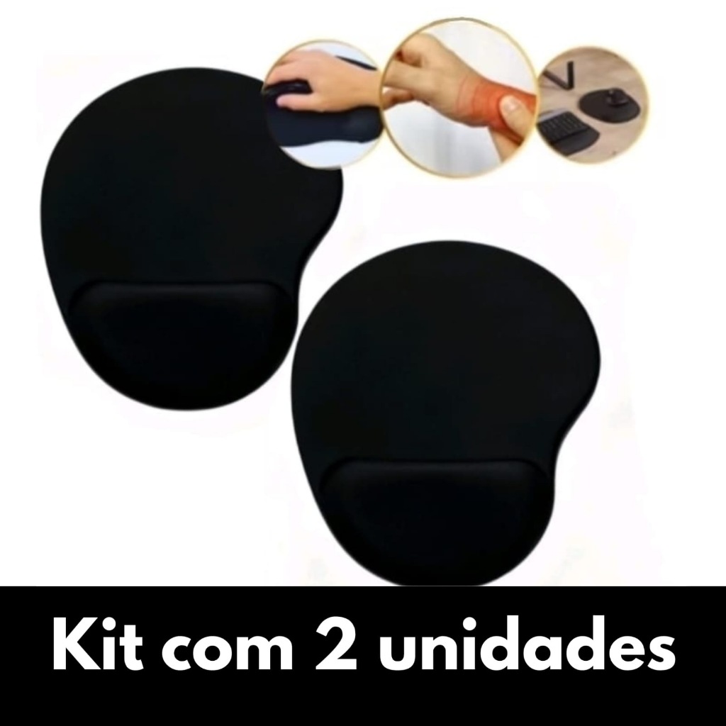 Kit 2 Mousepad Ergonômico Apoio de Punho Confortável Base Gel Antiderrapante Descanso Pulso Uso em PC Notebook Trabalho