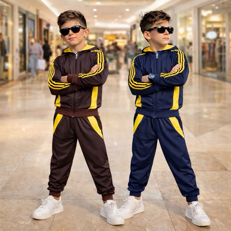 Conjunto Infantil Menino Inverno Estiloso Casaco Capuz E Zíper+Calça Chimpa Peluciada