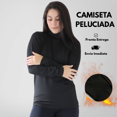 Camiseta Térmica Feminina Gola Alta Forro Peluciado Inverno Camisa Proteção Frio Segunda Pele