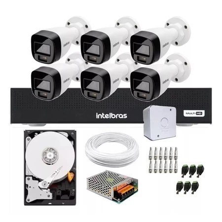 Kit 6 Cameras Intelbras 1120b Full Color, Dvr 8 Canais C/ Hd 500 GB