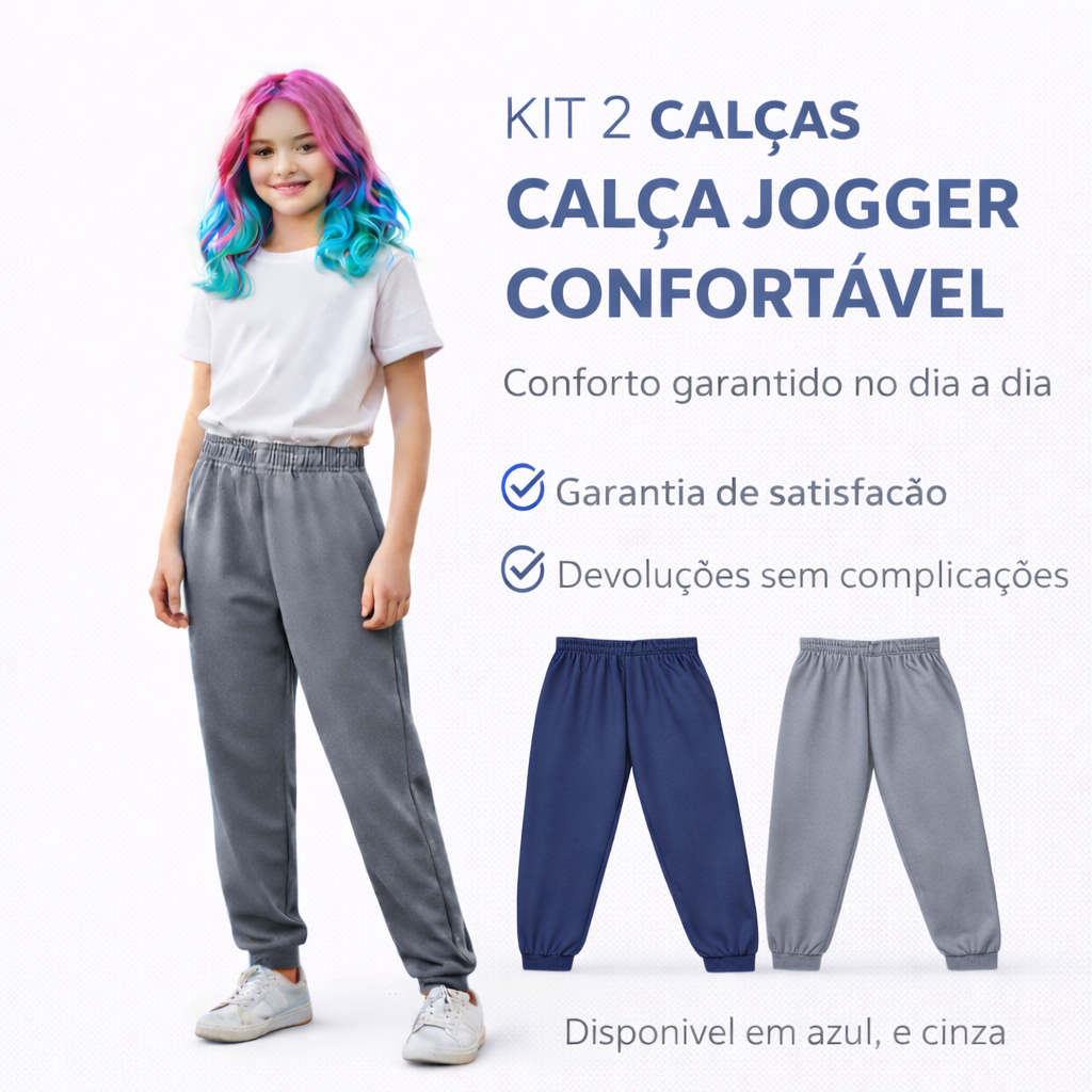 Kit 2 Calça Jogger Infantil Feminina Moda Inverno 4 ao 16