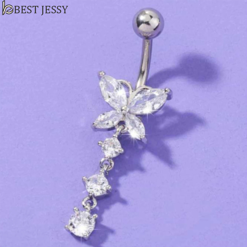 Piercing Borboleta pingente com pedraria cor Prata/Dourado Aço cirúrgico para Umbigo Durável Best
