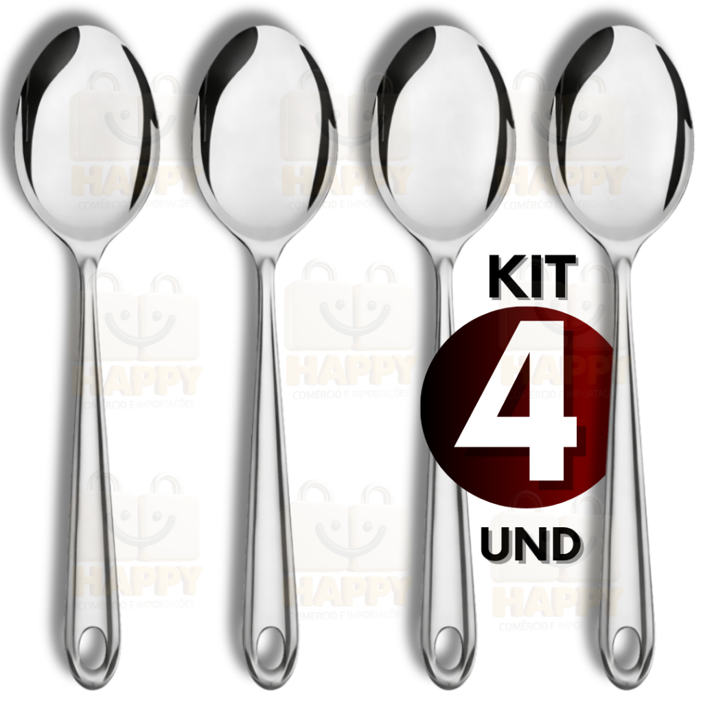 Kit 4 Colher de Arroz Aço Inoxidável 26cm Durável Prática para Uso Diário na Cozinha