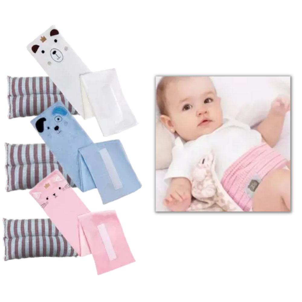 Faixa Térmica Abdominal c/ Ervas Bebês Alivia Cólica Gases Cinta Semente Anti Gases Acalma Zip Baby