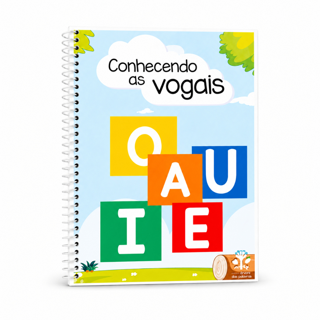 Livro de atividades infantil para alfabetização impressa CONHECENDO AS VOGAIS pequena A5