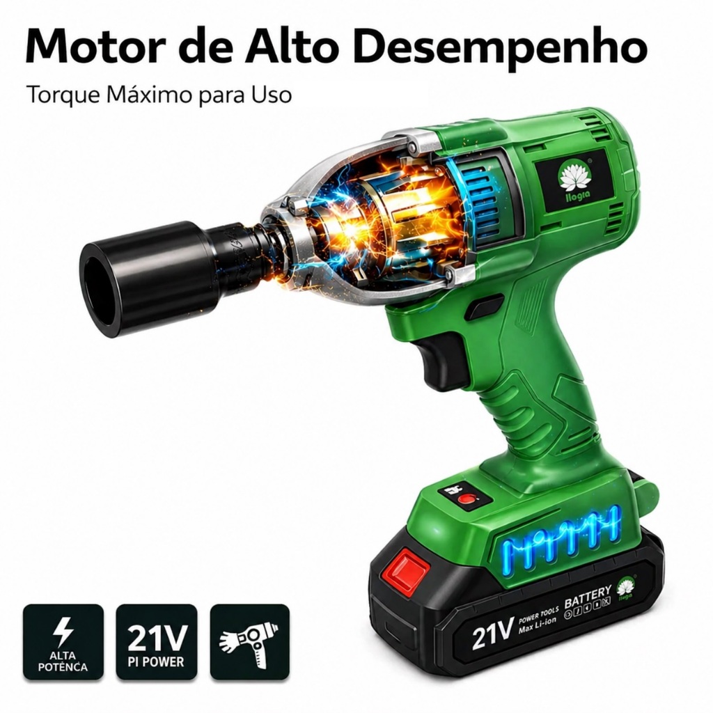Chave de Impacto Sem Fio 350Nm 3200RPM Kit Completo Com Maleta e Soquetes + 2 Baterias Hagra