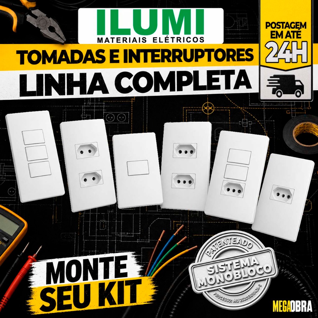 Tomadas e Interruptores Monobloco Branco Ilumi I9 Linha Completa