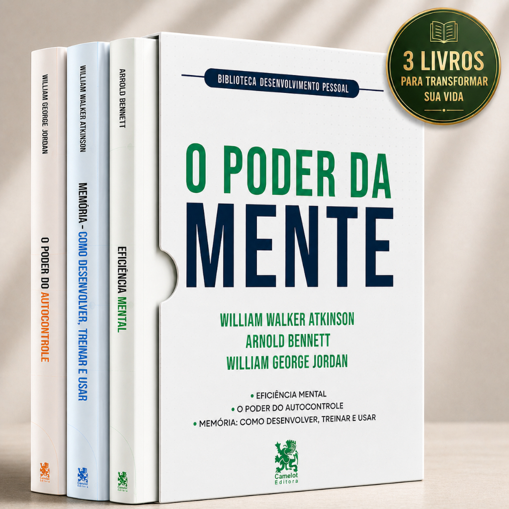 Biblioteca Desenvolvimento pessoal O Poder da Mente Box com 3 Livros Memória Autocontrole e Foco