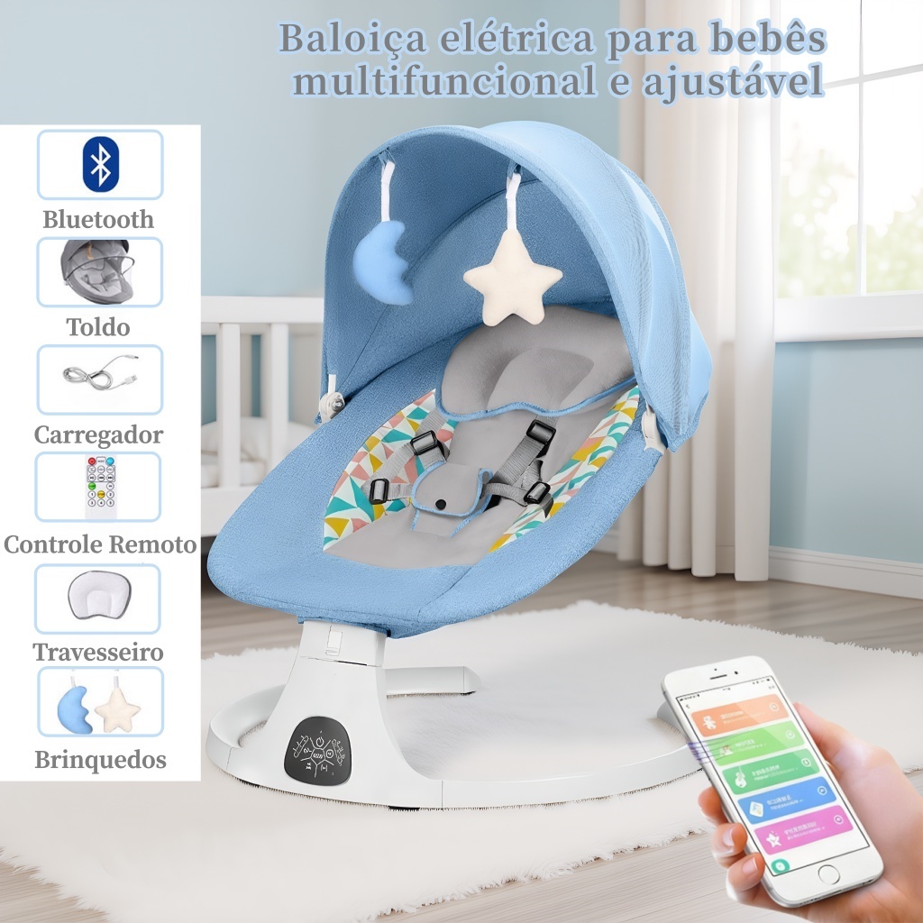 Cadeira de balanço elétrica para bebê reclinável e ajustável multifuncional para acalmar o bebê Com Música Mosquiteiro