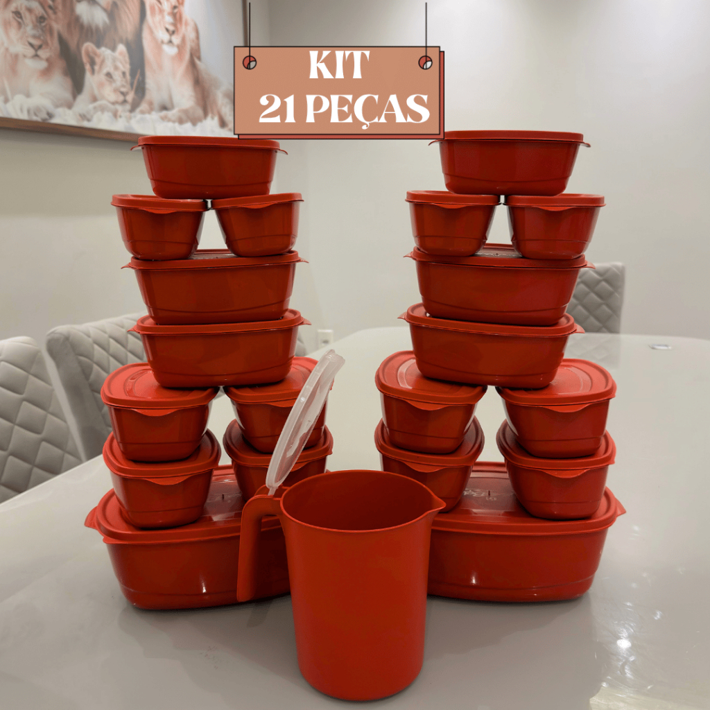 Kit Jogo Potes De Cozinha C/ 21 ou C/11 Peças De Plástico Hermético+Jarra Para Armazenar Alimentos