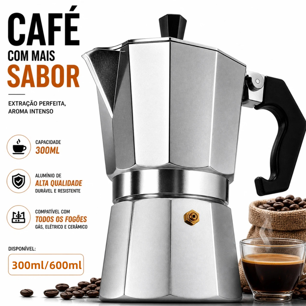 Cafeteira Italiana Inox Moka 3/6/9/12 Xícaras Alumínio Café Puro Vários Tamanhos