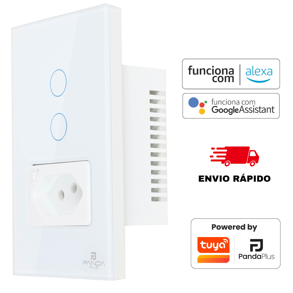 Interruptor Inteligente Wifi 1 e 2 Botões Touch 1 Tomada 16A Bivolt Smartlife Tuya Panda Plus Alexa Google Comando Voz