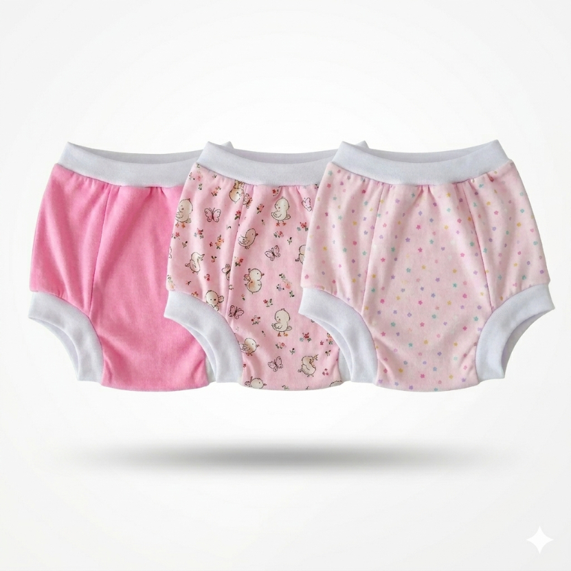 Kit Calcinha infantil Desfralde treinamento bebê - 3 unidades tam 02 a 03 anos algodão