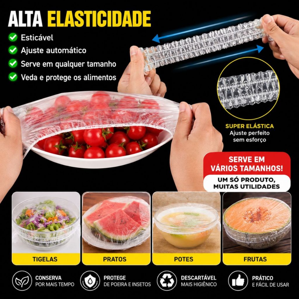 Kit 100/200/300/400 Tampas Elásticas Descartáveis Para Alimentos Potes Pratos Geladeira