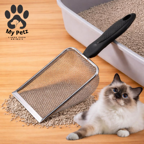 Pá de Areia Coletora Higiênica + Brinquedo Pet Gato, Cachorro em Aço Inox, Caixa de Areia