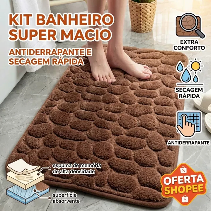 Tapete De Banho Antiderrapante Absorvente De Água Com Padrão De Pedra Para Banheiro 60x40cm