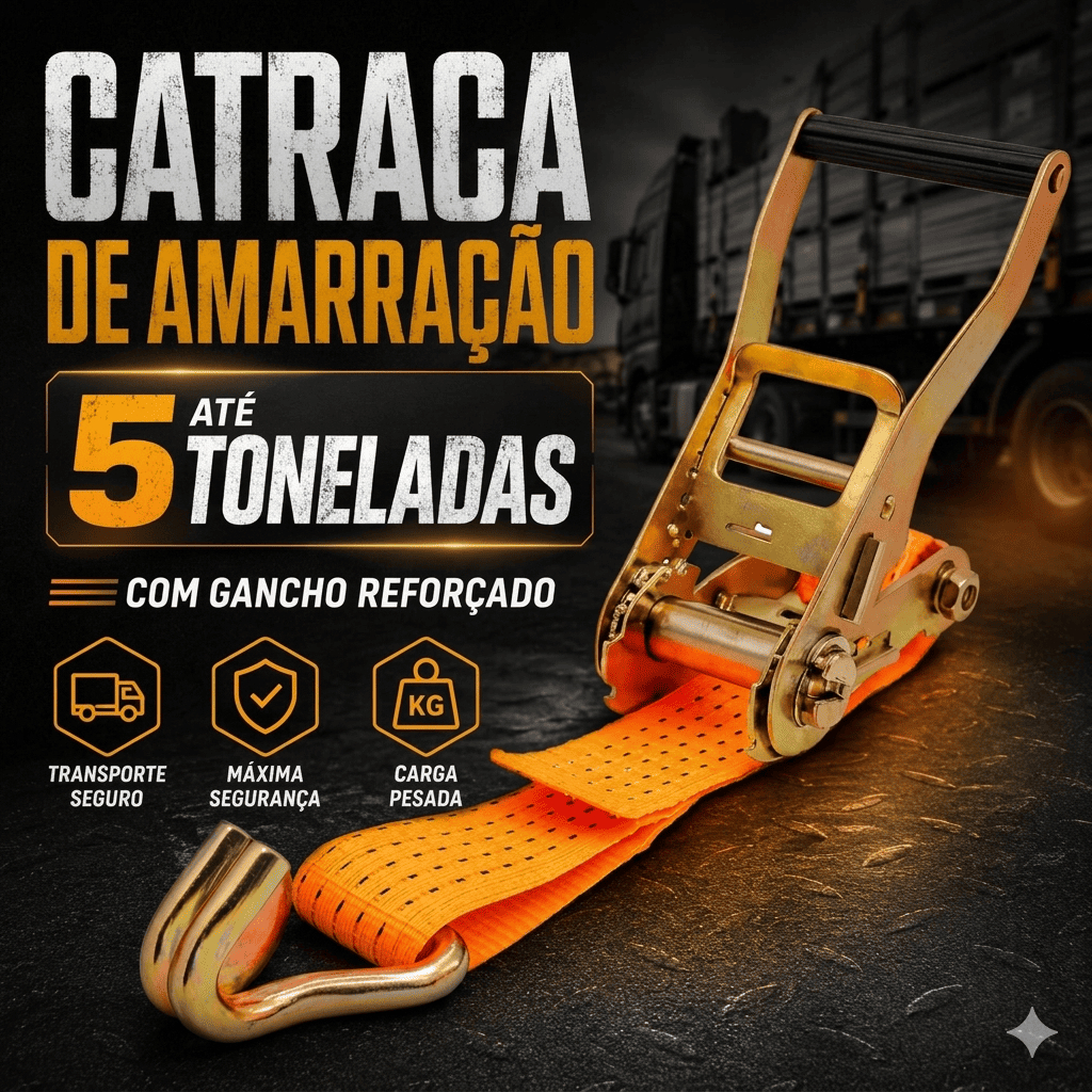 Catraca Para Cinta de Amarração com Gancho Reforçado Até 5 Toneladas Para Caminhão Carreta e Carga Pesada