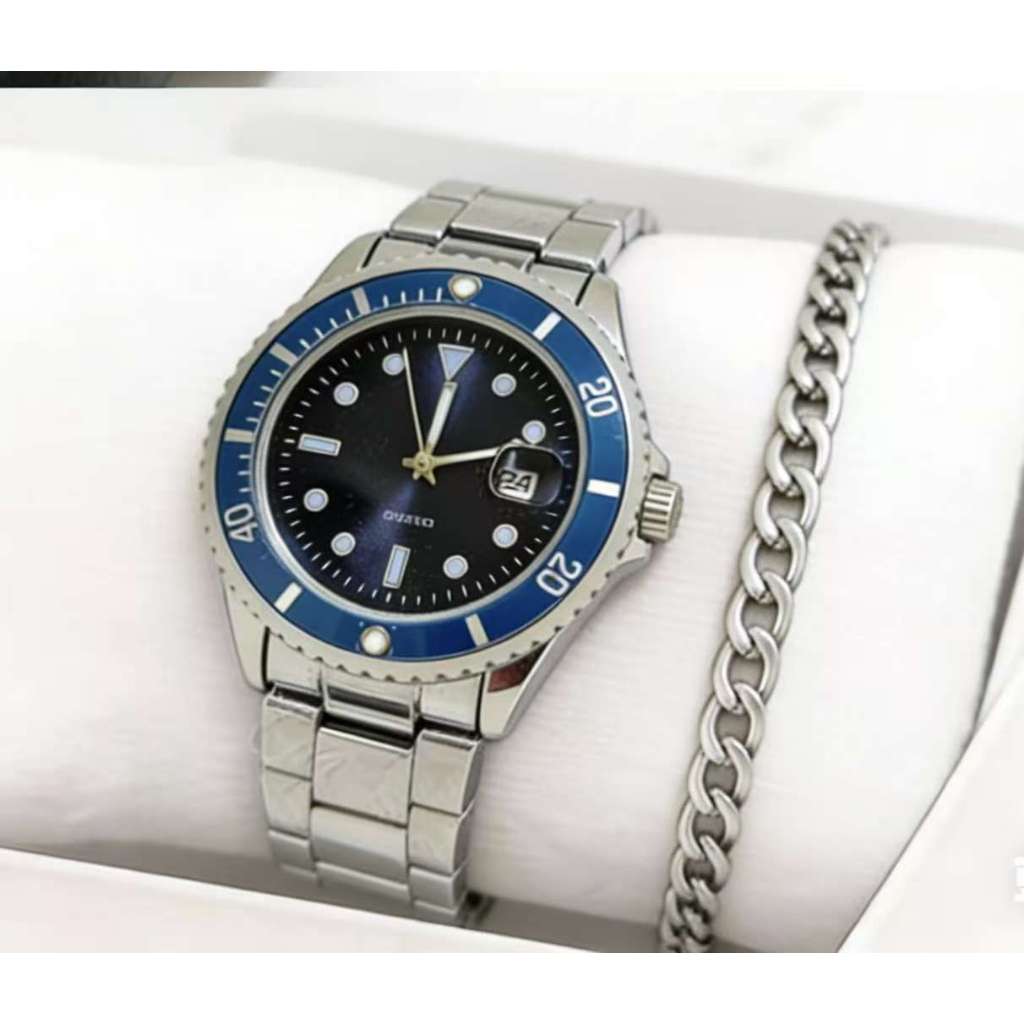 Conjunto Relógio e pulseira Prateado aço inox (Estilo Aleatório)