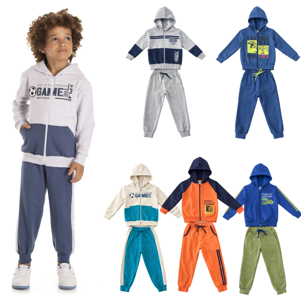 kit 4 peças 2 jaquetas + 2 calças infantil menino 4 6 8 casaco Bolso Quentinho Sortido