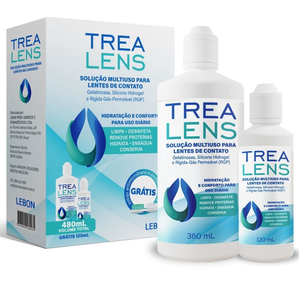 Kit Solução Lentes Contato 480ml Trealens Limpa Hidrata + Estojo
