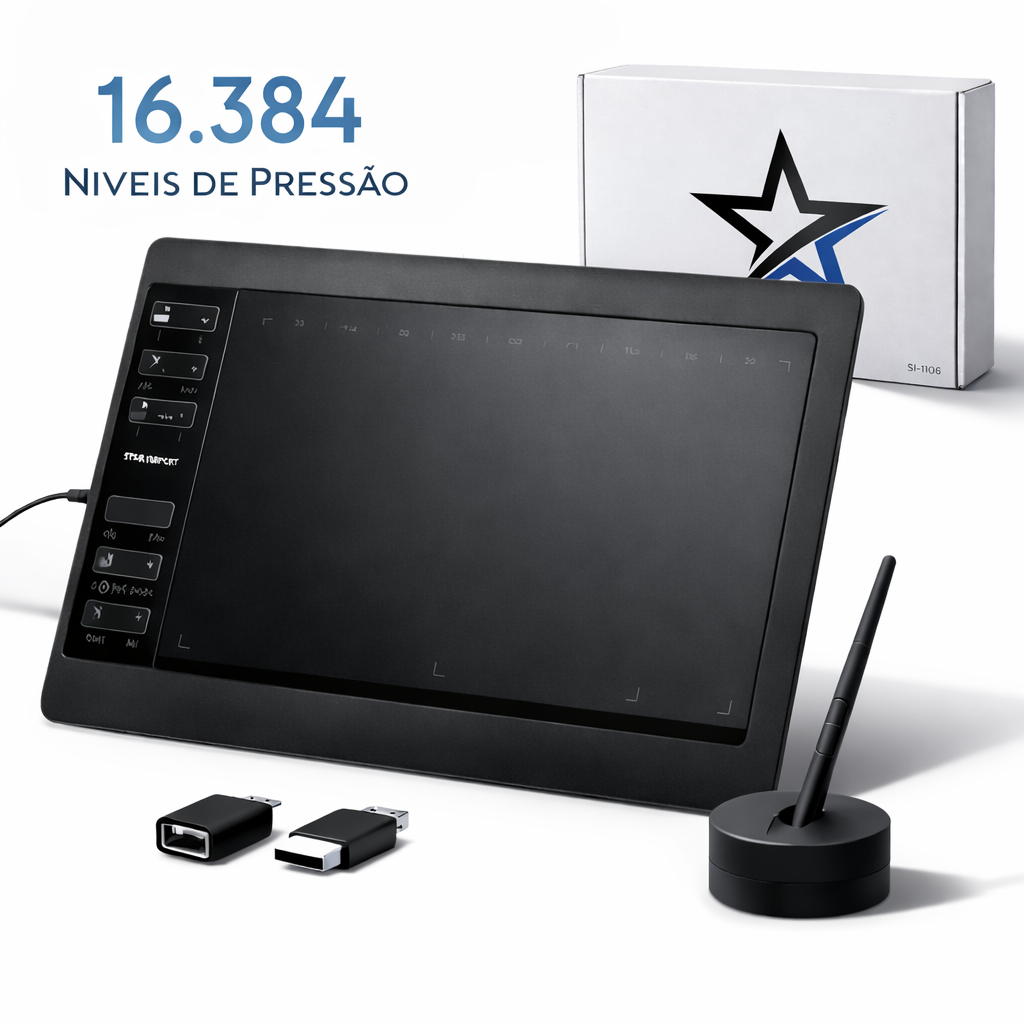 Mesa Digitalizadora 11,6” 16.384 Níveis Alta Precisão e Sensibilidade Toque para Desenho e Edição