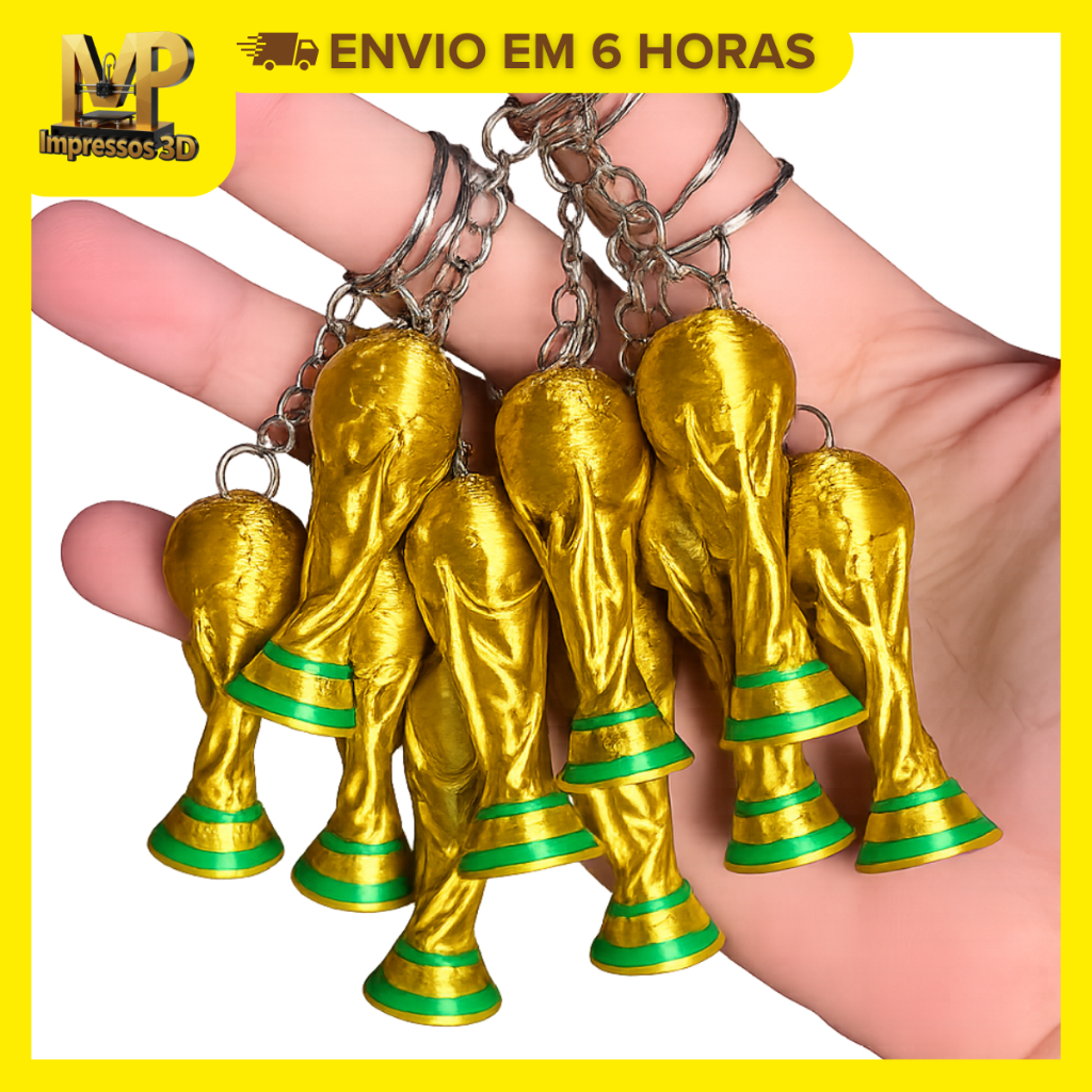 Kit 10 Chaveiros Taça Copa Dourada 5cm Lembrancinha Futebol Brinde Festa