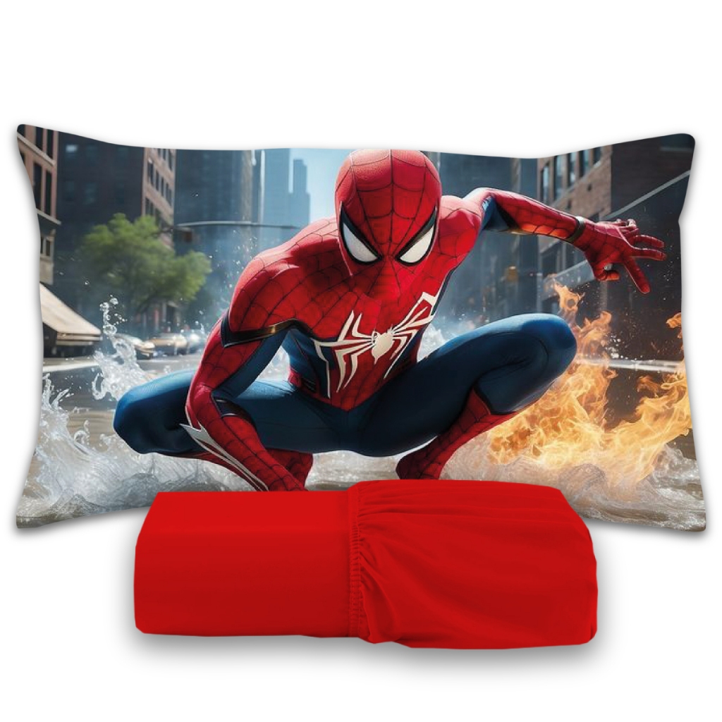 Jogo De Lençol 2 peças Infantil Temático De Personagens - Homem Aranha (Lençol Vermelho)